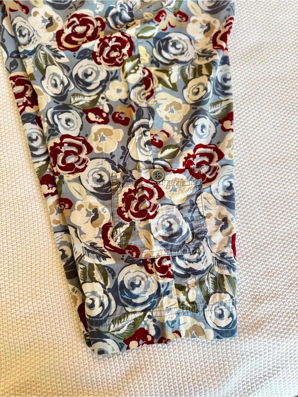 GV Elastic Waist Blue Floral Cropped Cargo Pants Lightweight Cotton Capris - Picture 7 of 14